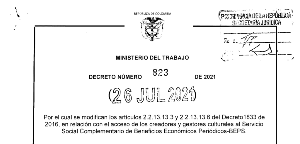 Decreto 823 del 26 de julio de 2021