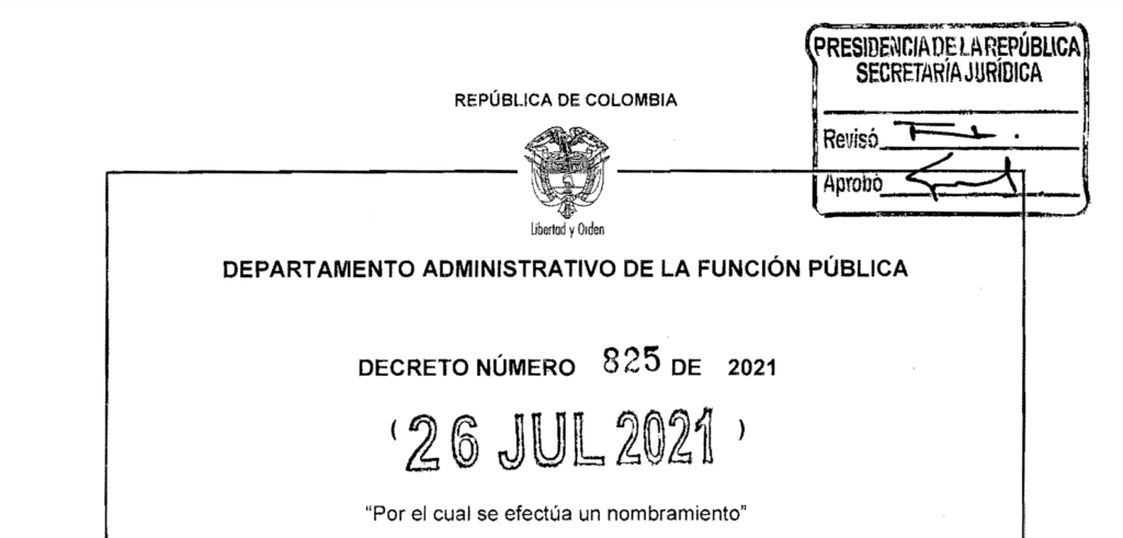 Decreto 825 del 26 de julio de 2021