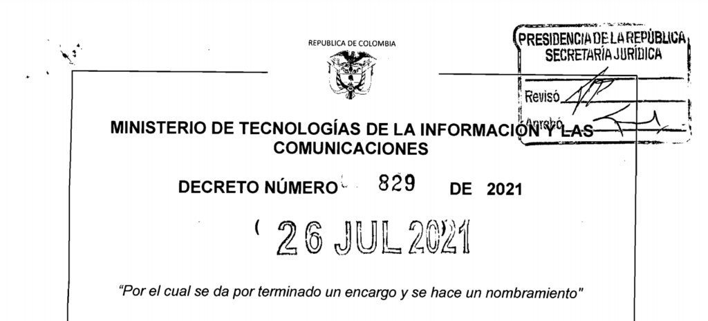 Decreto 829 de 26 de julio de 2021