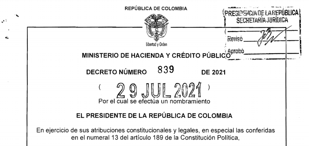 Decreto 839 del 29 de julio de 2021