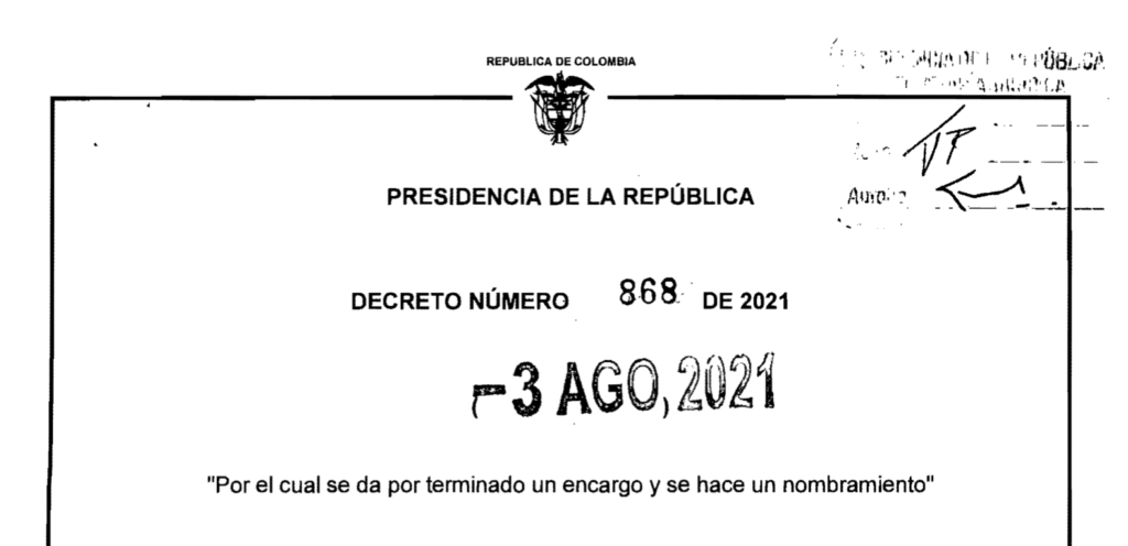 Decreto 868 del 3 de agosto de 2021