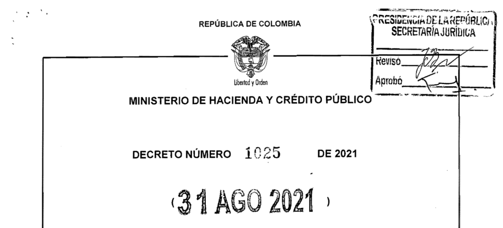 DECRETO 1025 DEL 31 DE AGOSTO DE 2021