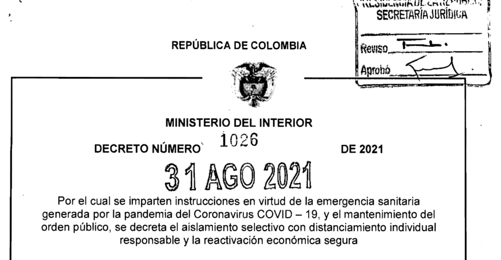 DECRETO 1026 DEL 31 DE AGOSTO DE 2021