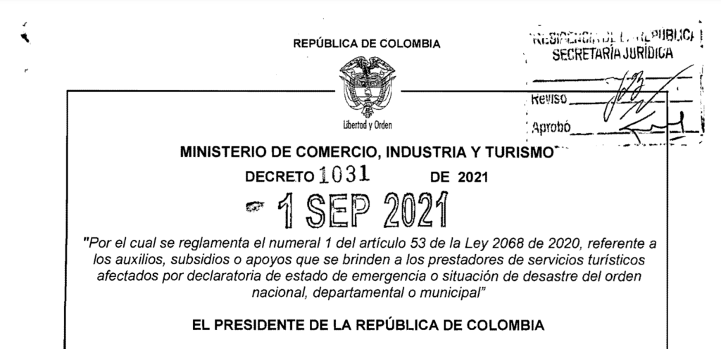 DECRETO 1031 DEL 1 DE SEPTIEMBRE DE 2021