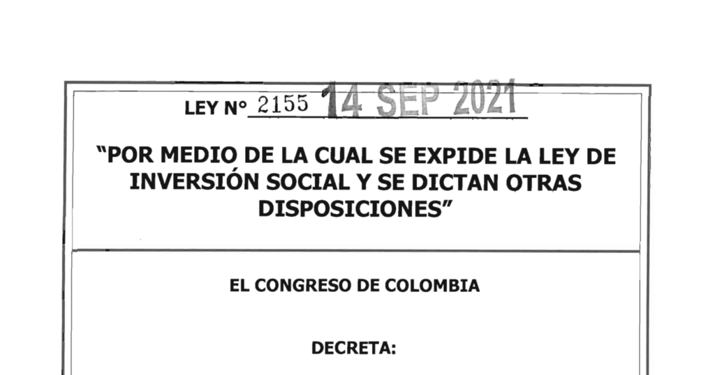 LEY 2155 DEL 14 DE SEPTIEMBRE DE 2021