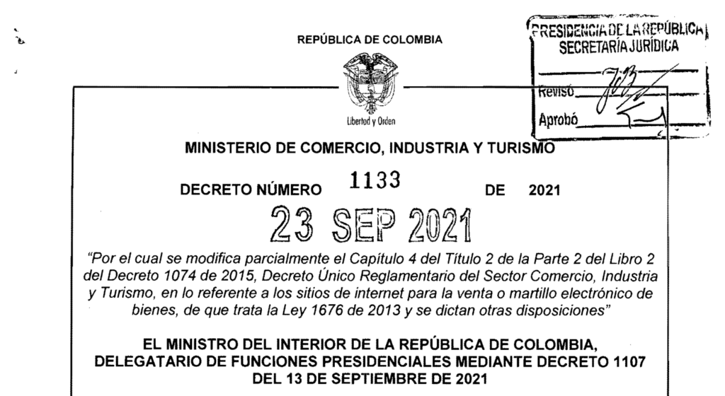 DECRETO 1133 DEL 23 DE SEPTIEMBRE DE 2021