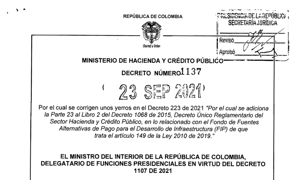 DECRETO 1137 DEL 23 DE SEPTIEMBRE DE 2021