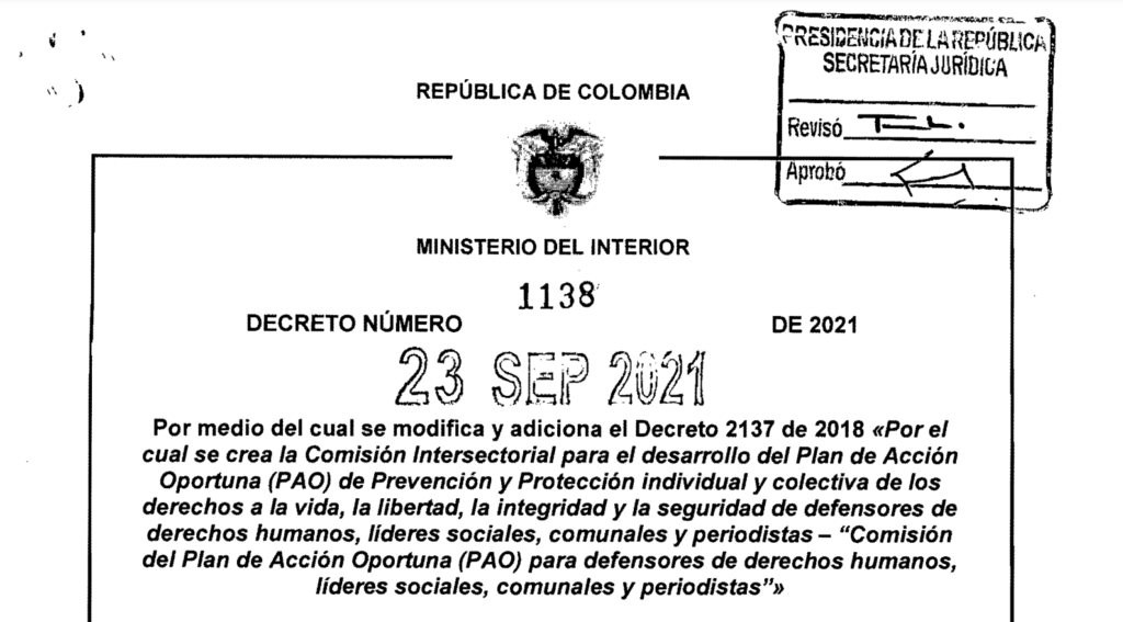 DECRETO 1138 DEL 23 DE SEPTIEMBRE DE 2021