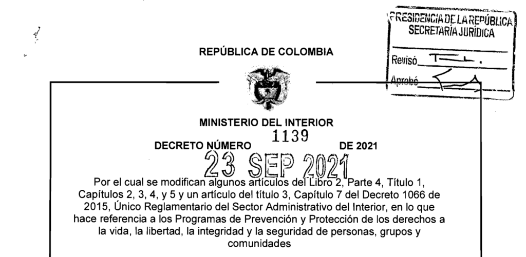 DECRETO 1139 DEL 23 DE SEPTIEMBRE DE 2021