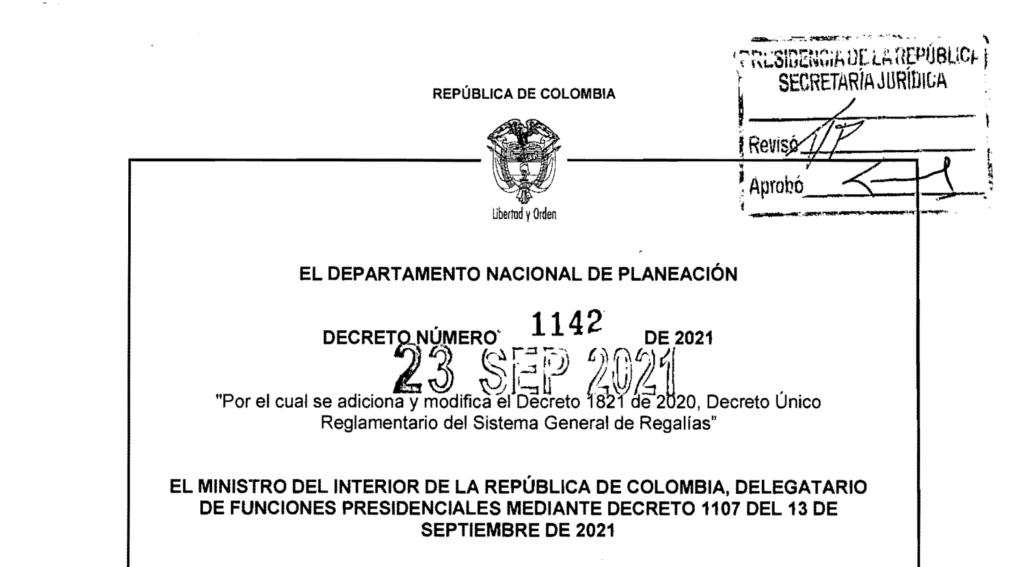 DECRETO 1142 DEL 23 DE SEPTIEMBRE DE 2021