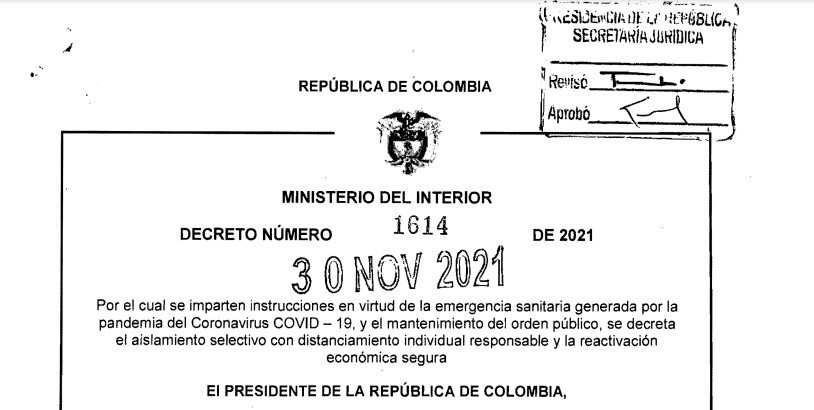 DECRETO 1614 DEL 30 DE NOVIEMBRE DE 2021