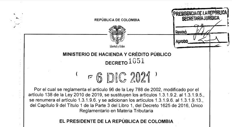 DECRETO 1651 DEL 6 DE DICIEMBRE DE 2021