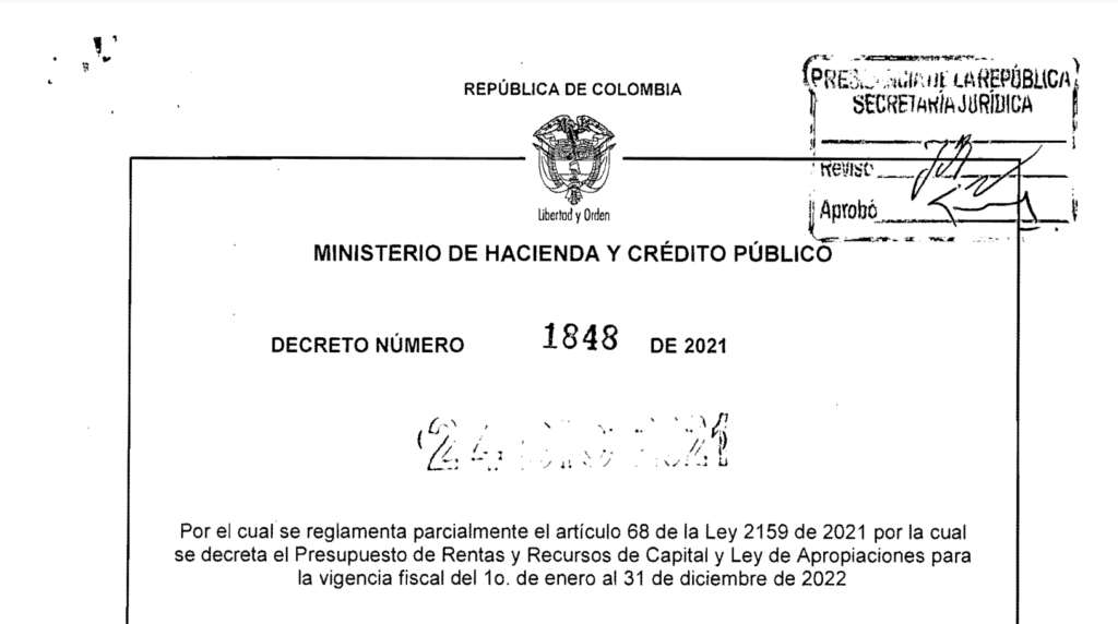 DECRETO 1848 DEL 24 DE DICIEMBRE DE 2021