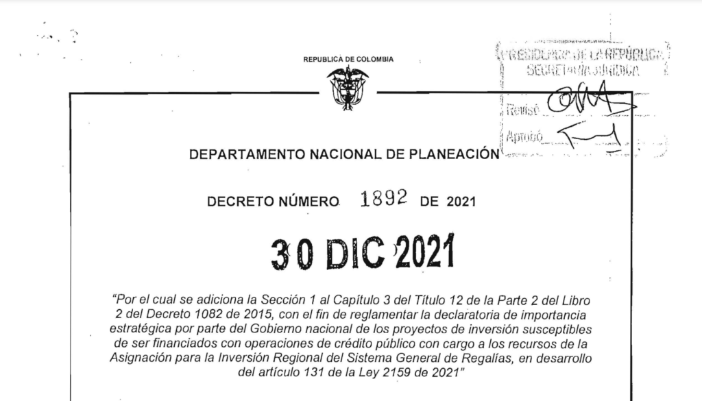 DECRETO 1892 DEL 30 DE DICIEMBRE DE 2021