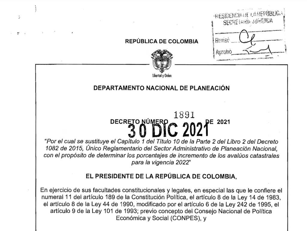 DECRETO 1891 DEL 30 DE DICIEMBRE DE 2021