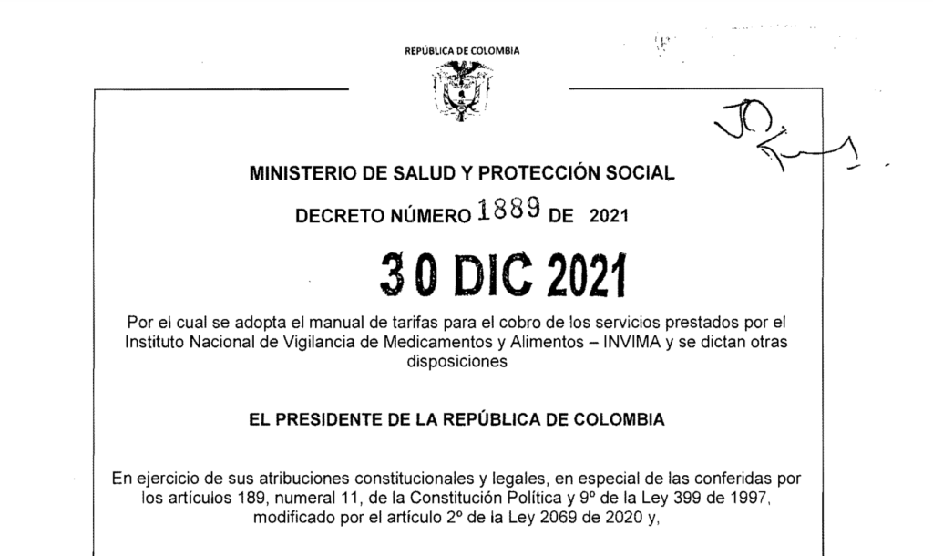 DECRETO 1889 DEL 30 DE DICIEMBRE DE 2021