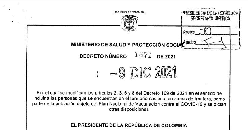 DECRETO 1671 DEL 9 DE DICIEMBRE DE 2021