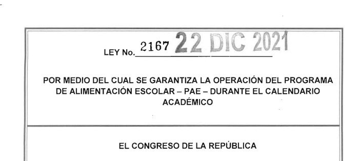 LEY 2167 DEL 22 DE DICIEMBRE DE 2021