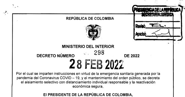 DECRETO 298 DEL 28 DE FEBRERO DE 2022