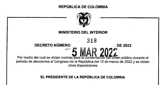 DECRETO 318 DEL 5 DE MARZO DE 2022