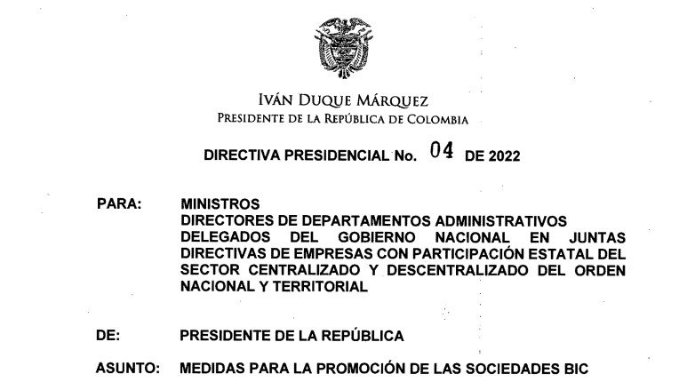 DIRECTIVA PRESIDENCIAL 04 DEL 16 DE MARZO DE 2022