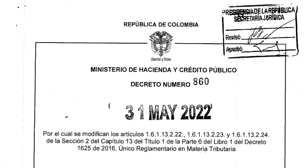 DECRETO 860 DEL 31 DE MAYO DE 2022