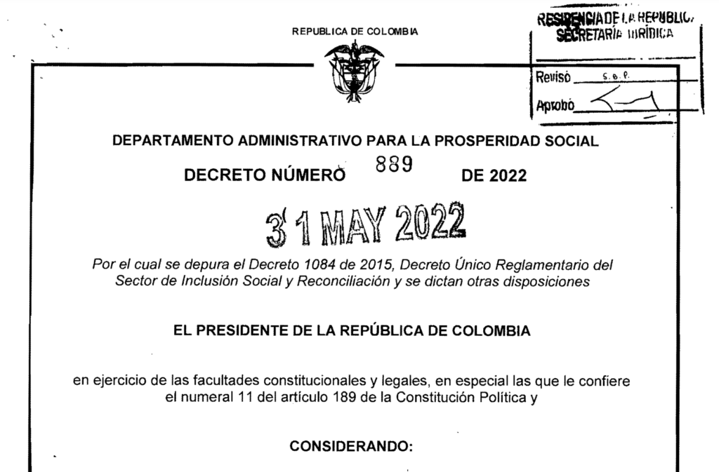 DECRETO 889 DEL 31 DE MAYO DE 2022