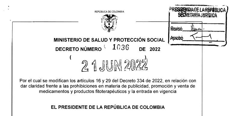 DECRETO 1036 DEL 21 DE JUNIO DE 2022