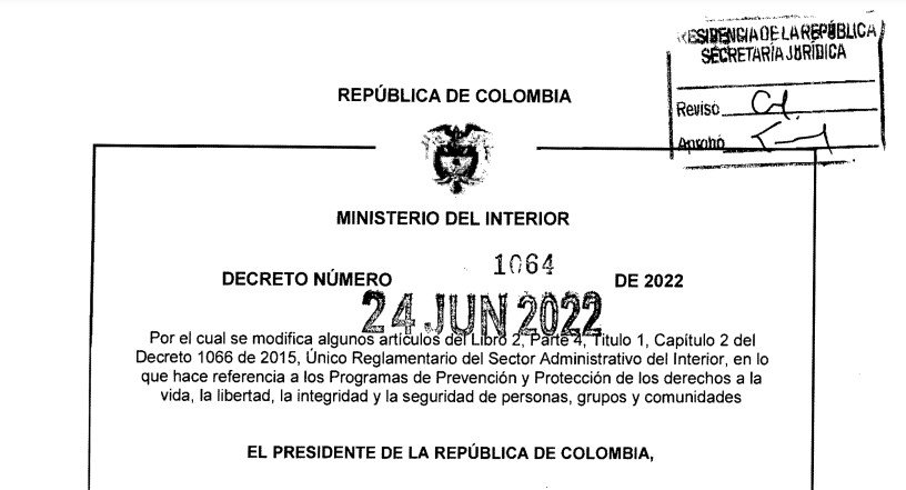 DECRETO 1064 DEL 24 DE JUNIO DE 2022