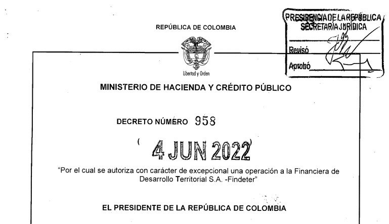 DECRETO 958 DEL 4 DE JUNIO DE 2022