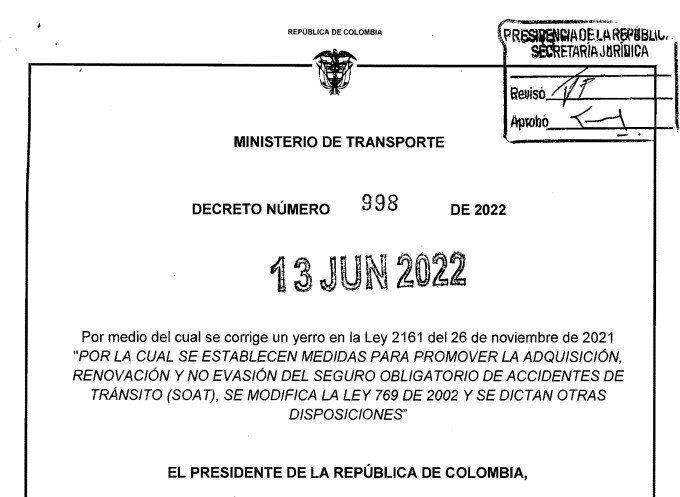 DECRETO 998 DEL 13 DE JUNIO DE 2022