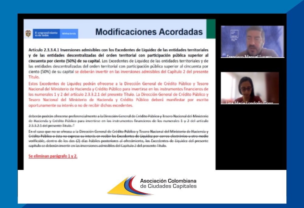 Ministerio de Hacienda y Crédito Público adopta sugerencia de Asocapitales que garantiza autonomía de las entidades territoriales en el uso de los recursos públicos