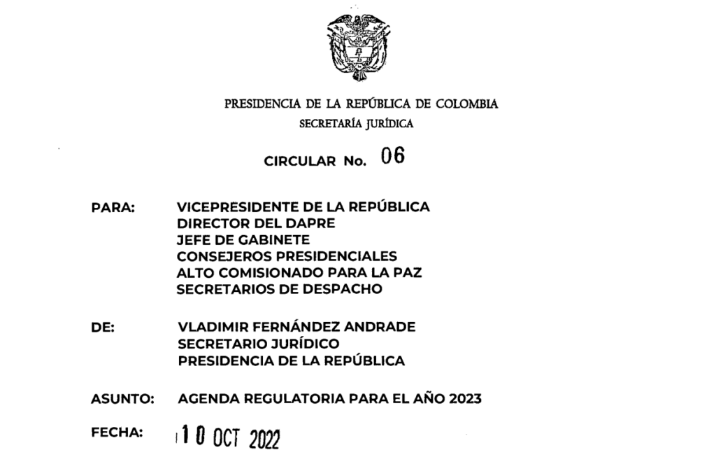 Agenda regulatoria para el año 2023