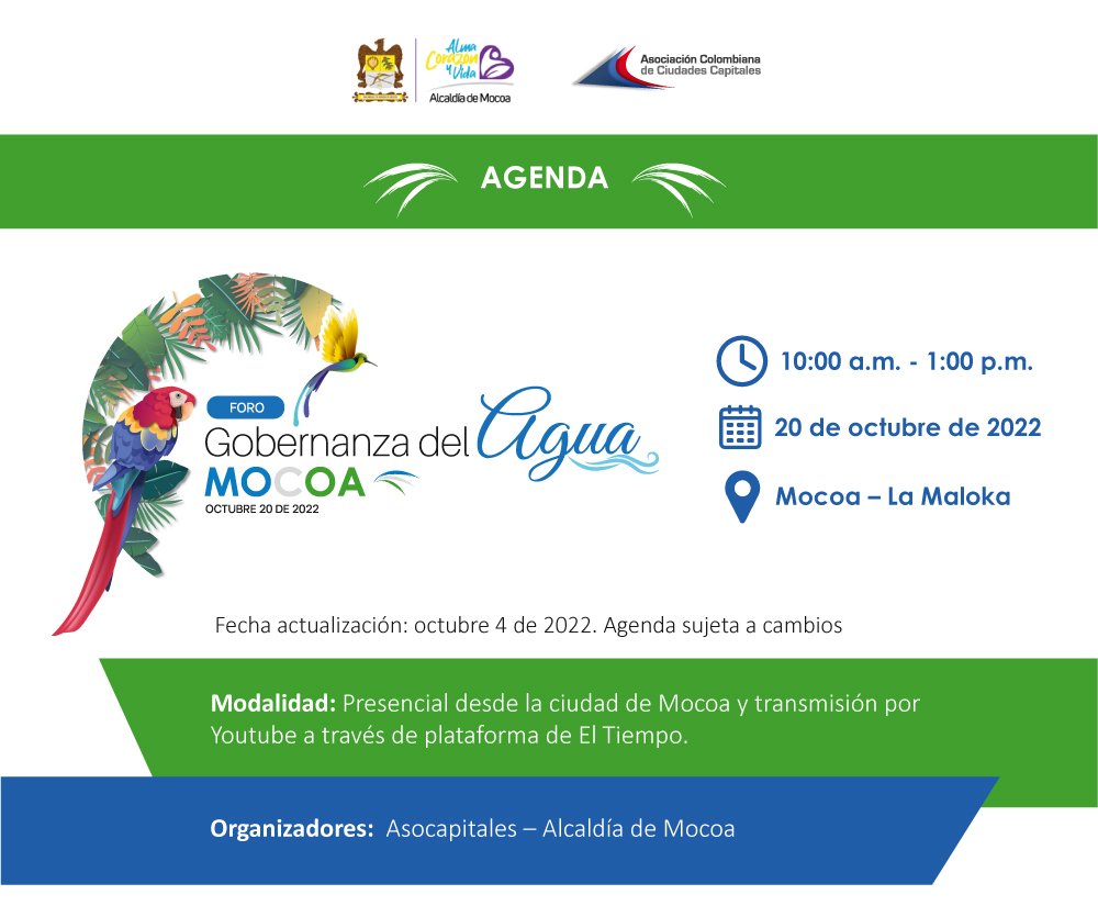 Asocapitales y la Alcaldía de Mocoa invitan al Foro “Gobernanza del Agua: presente y futuro de la Gestión del Agua en las ciudades colombianas”