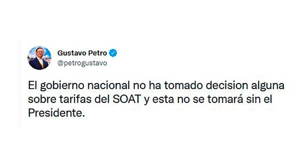 Cualquier cambio en tarifas del SOAT en Colombia deberá contar con el aval del Presidente de la República