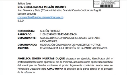 Soacha presentó escrito de coadyuvancia en la acción popular interpuesta por Asocapitales contra Fedemunicipios por el caso SIMIT