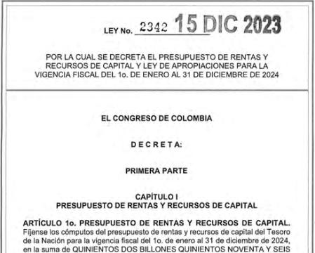 LEY 2342 DEL 15 DE DICIEMBRE DE 2023