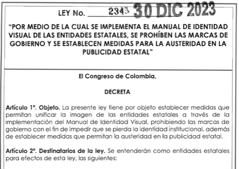 LEY 2345 DEL 30 DE DICIEMBRE DE 2023