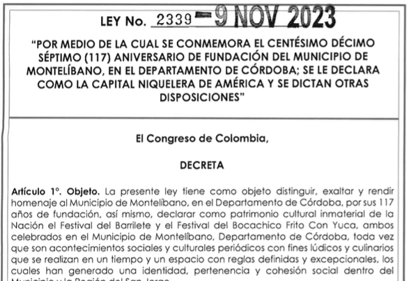 LEY 2339 DEL 09 DE NOVIEMBRE DE 2023