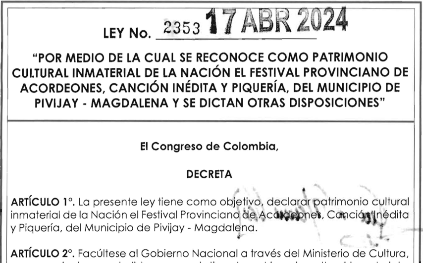 LEY 2353 DEL 17 DE ABRIL DE 2024