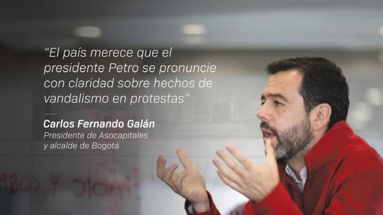 Alcalde de Bogotá Carlos Fernando Galán pronunciándose acerca del vandalismo en las. protestas